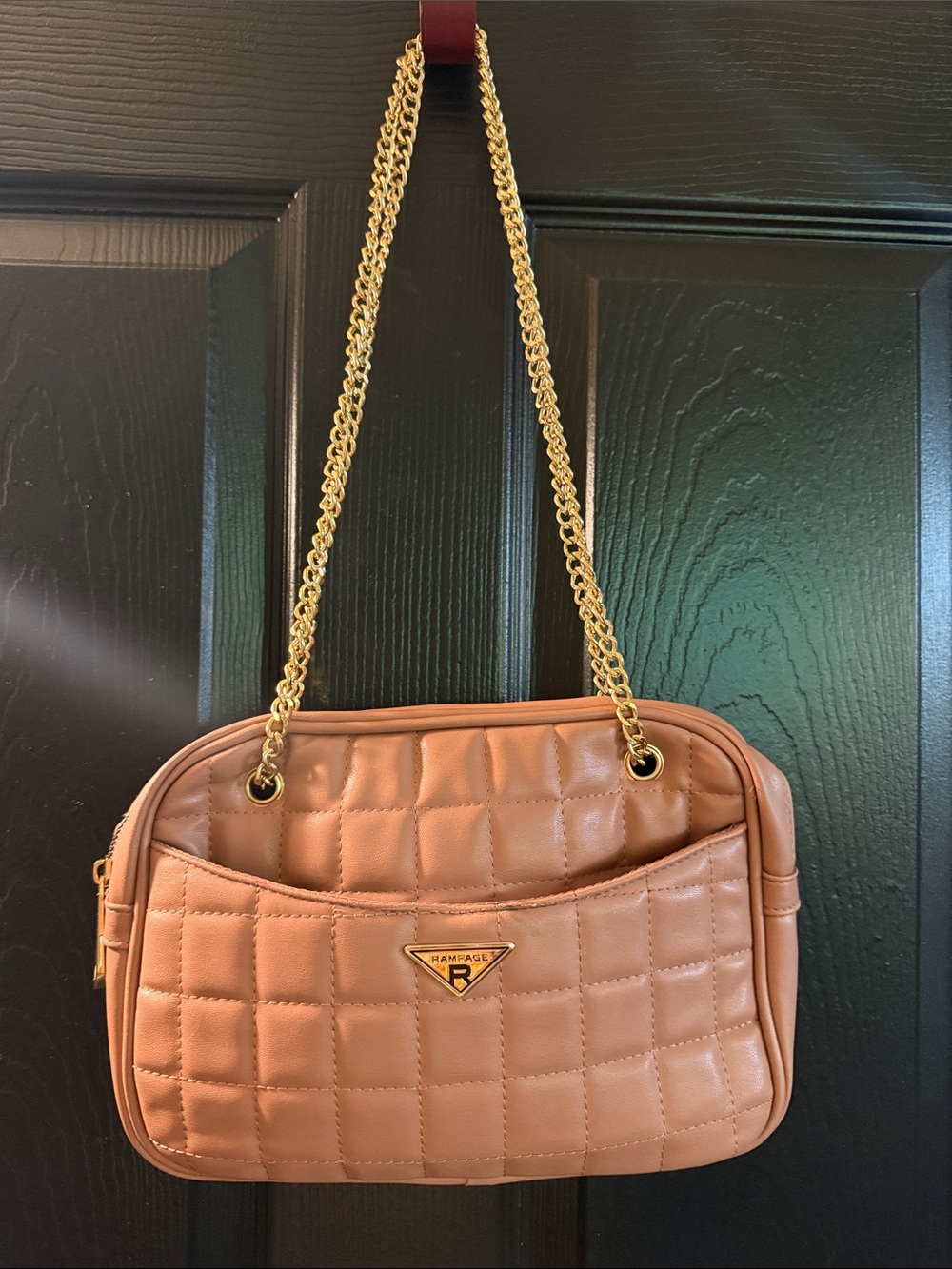 Rampage Quilted Camel Shoulder Bag with Gold Chain